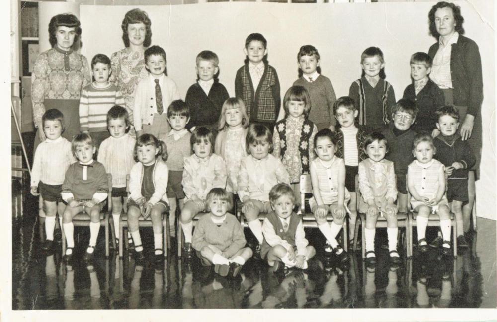 Nursery children and staff 1971