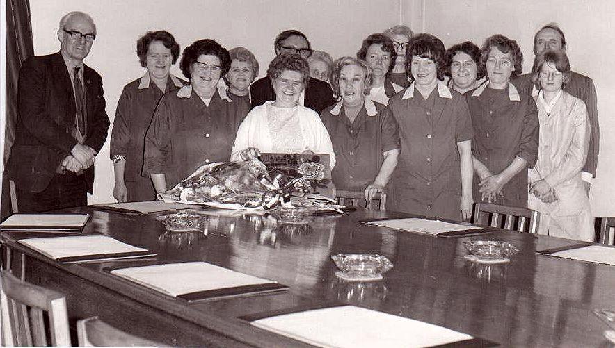 Reeds cleaning staff, 1975.