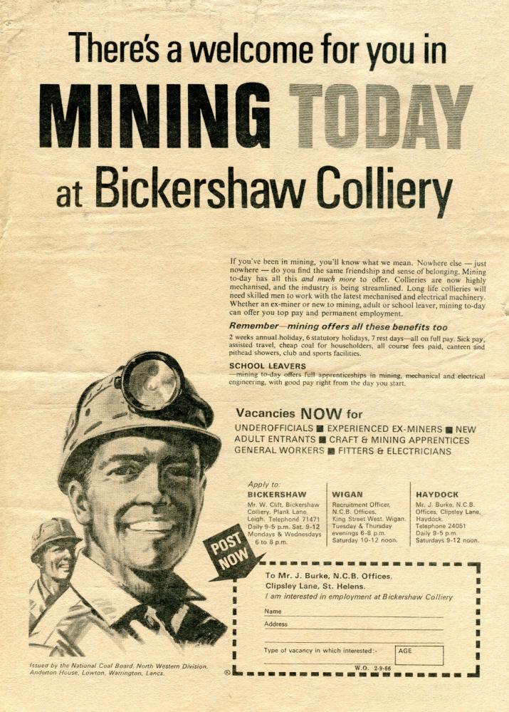 1966 Bickershaw Colliery Advert