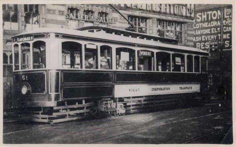 Wigan Corporation Tram at the top of town.