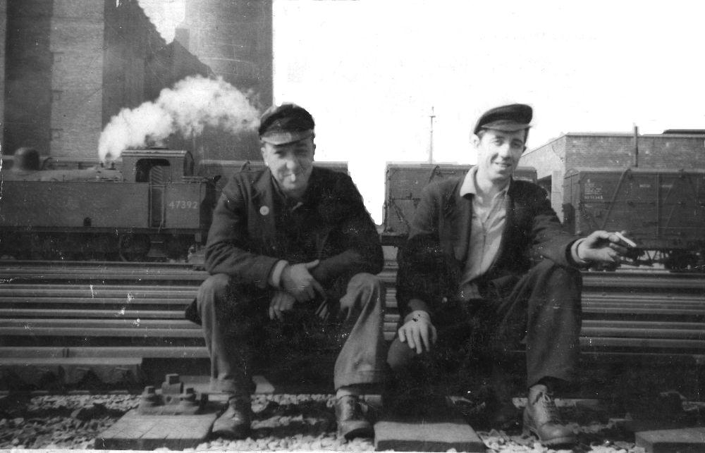 Driver Donald Hodgson, left and shunter Cliff Halliwell at Wigan canal (Wigan goods yard shunt) in 1963.