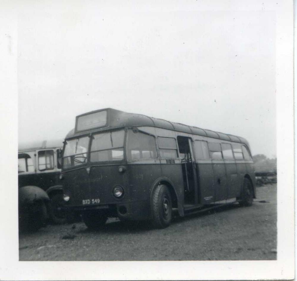 F. Cowley's yard, Pennington, Leigh & old London bus - 1955.