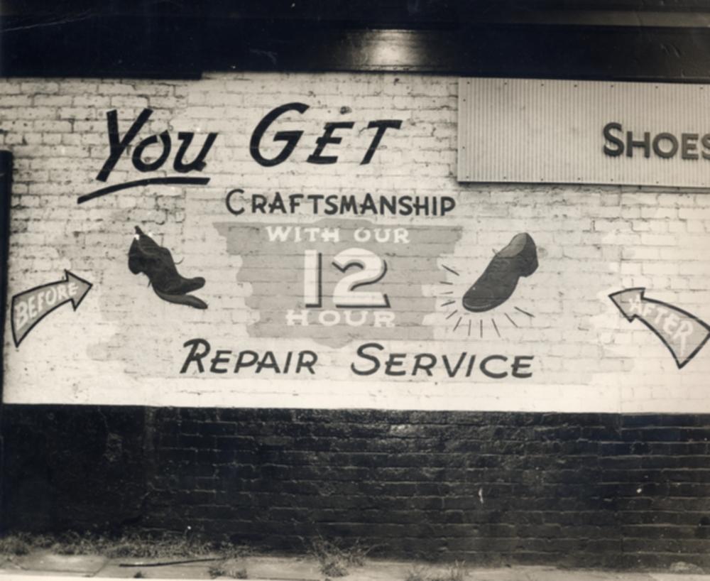 Advert on wall of Isherwoods Shoe Shop Wallgate