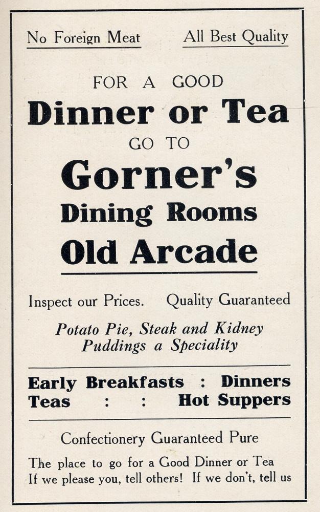 Advert for Gorner's Cafe c. 1914