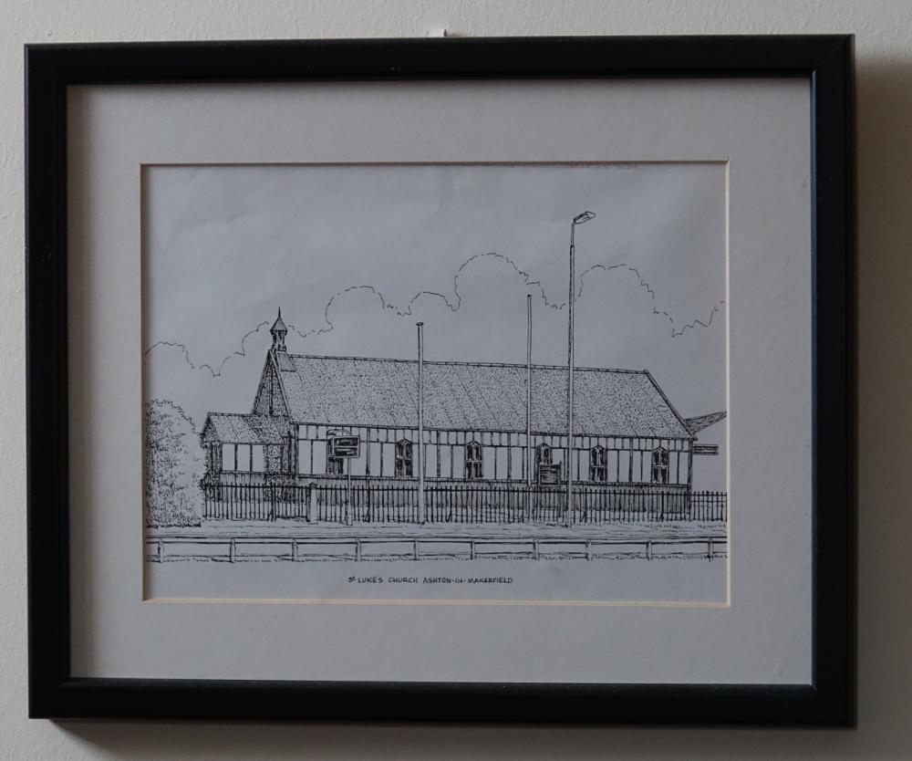 Drawing of St Luke's old church, Stubshaw Cross