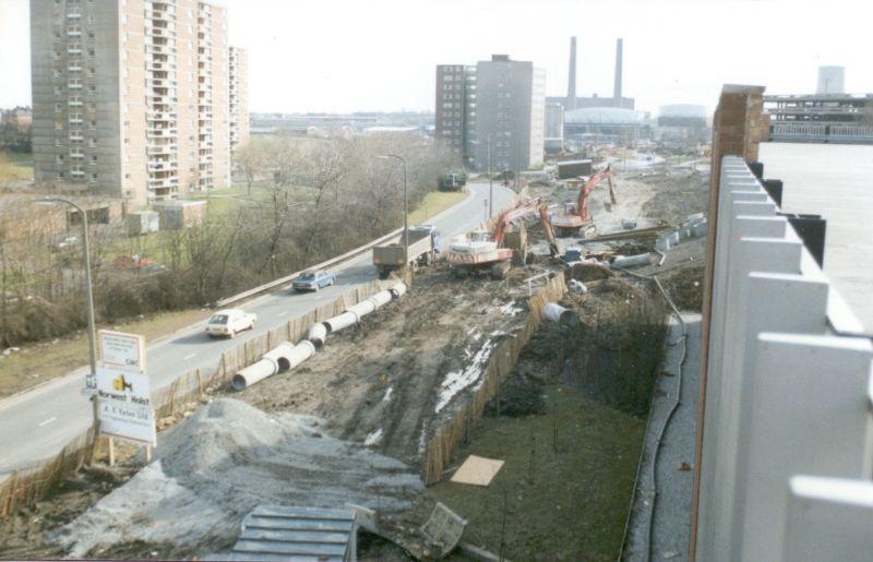 Riverway, road construction.