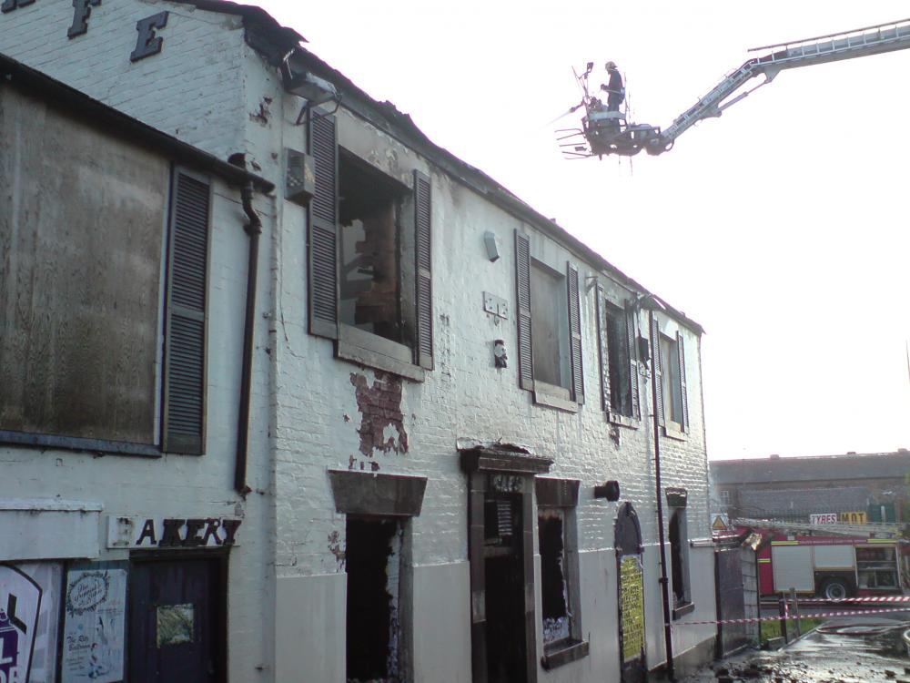 Twiss Bakery/Cafe, being damped down by Fire Service