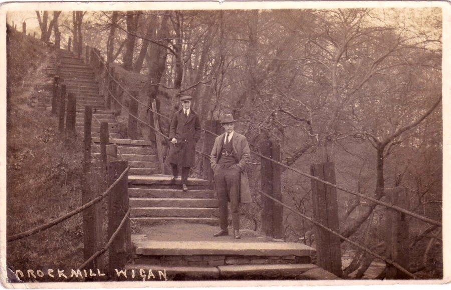 Steps leading from the River Douglas to Brock Mill Lane, c1920.