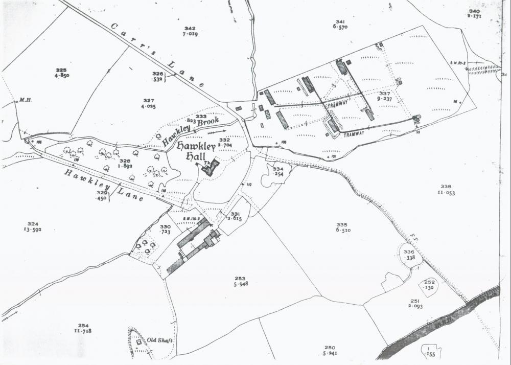 1929 map showing Hawkley Hall Colliery Explosives Co.( known as the powder works)