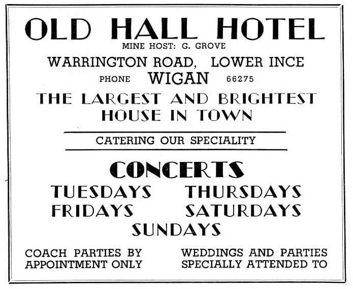 1950s advert for the Hall of Ince Hotel