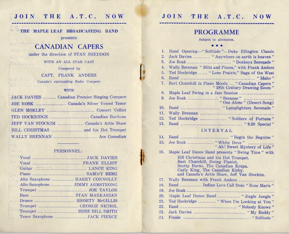 Programme for concert at the RITZ cinema. Jan 10th 1943