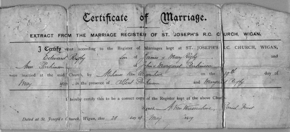 Marriage certificate, 1919.