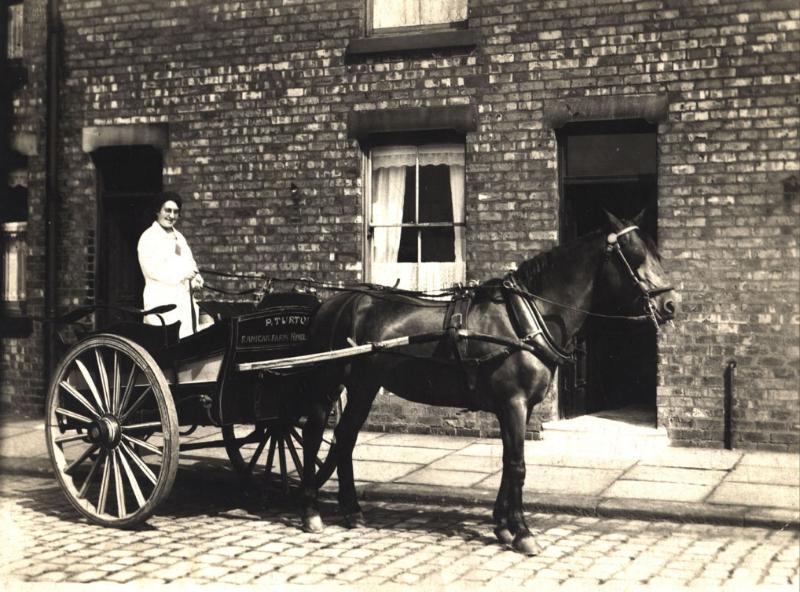 Hilda Rigby delivering milk from Ranicar Farm, Long Lane, Hindley Green.