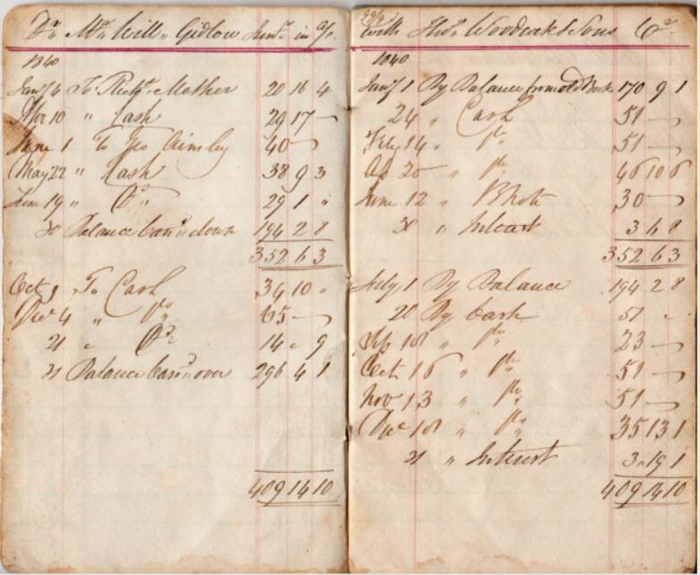 William Gidlow - 1840 Bank Book for Thomas Woodcock & Sons