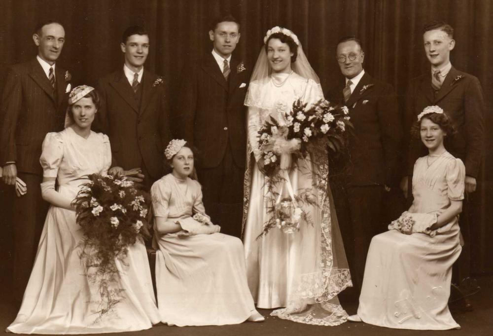 Ernest Rigby & Lilian Laithwaite's wedding day, St Catherin'es, Wigan. 28/03/1942