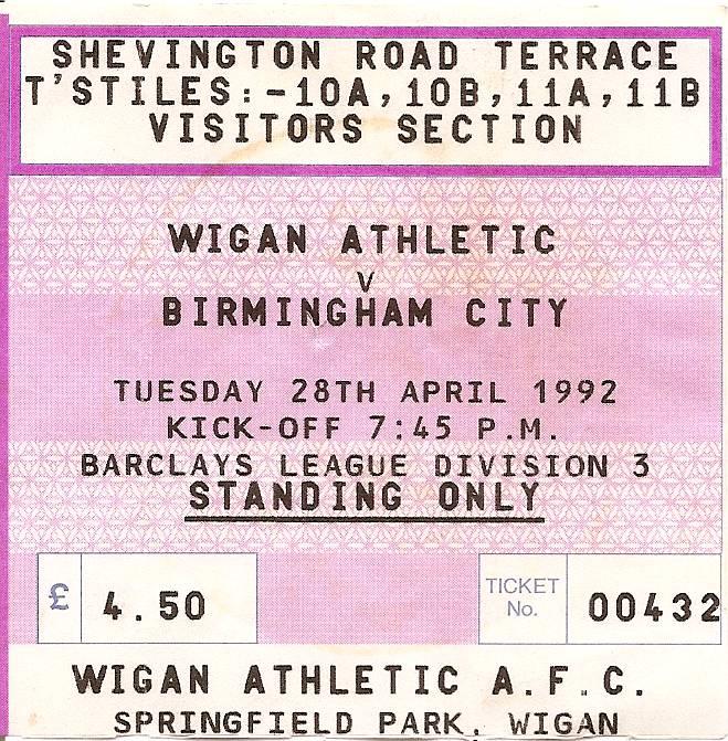 Wigan Ath v Birmingham 1992