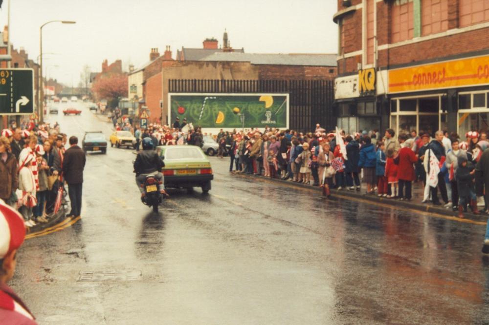 Wigan fans on Standishgate, c1984.