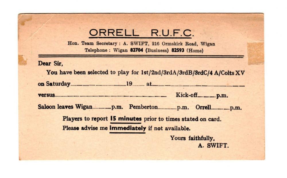 Orrell RUFC Selection postcard