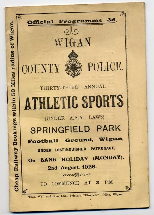 Wigan County Police, Sports Programme Cover,1926