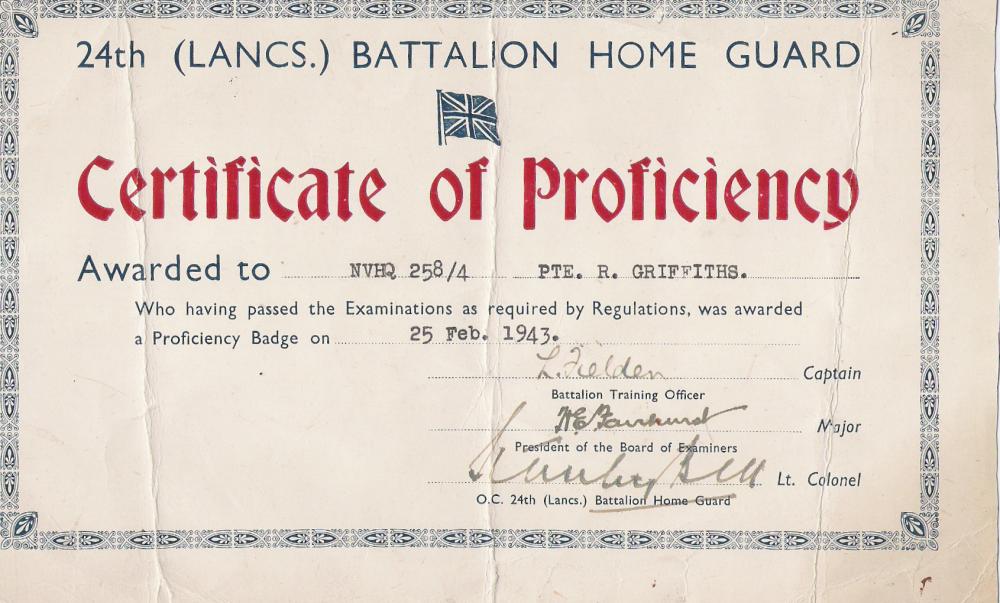 My Dad's Home Guard Certificate.