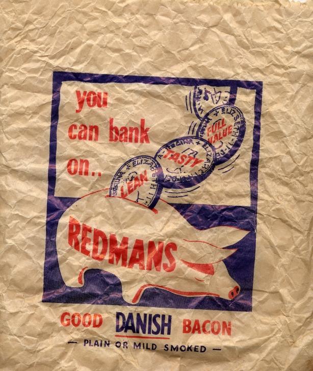 REDMANS BUTCHERS. Paper Bag c.1960's