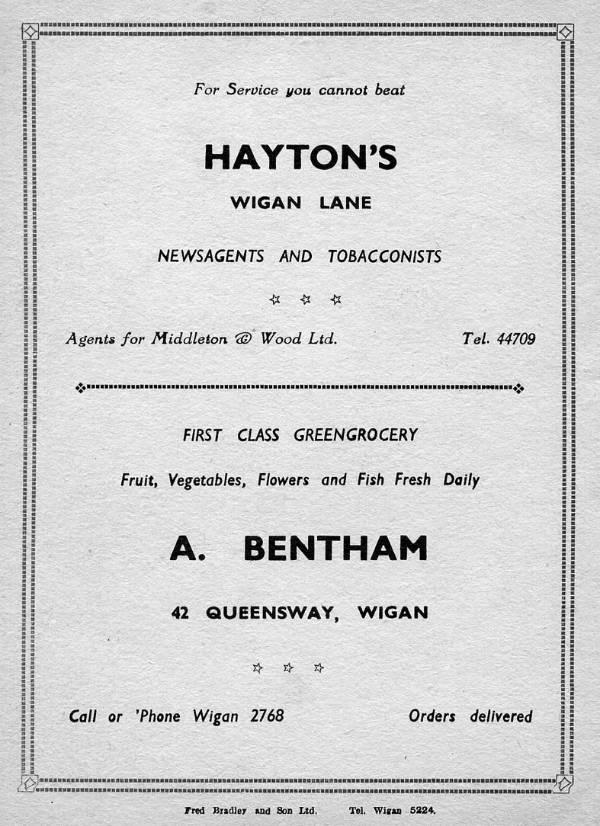 Hayton's newsagent & Bentham greengrocer ads, 1956.