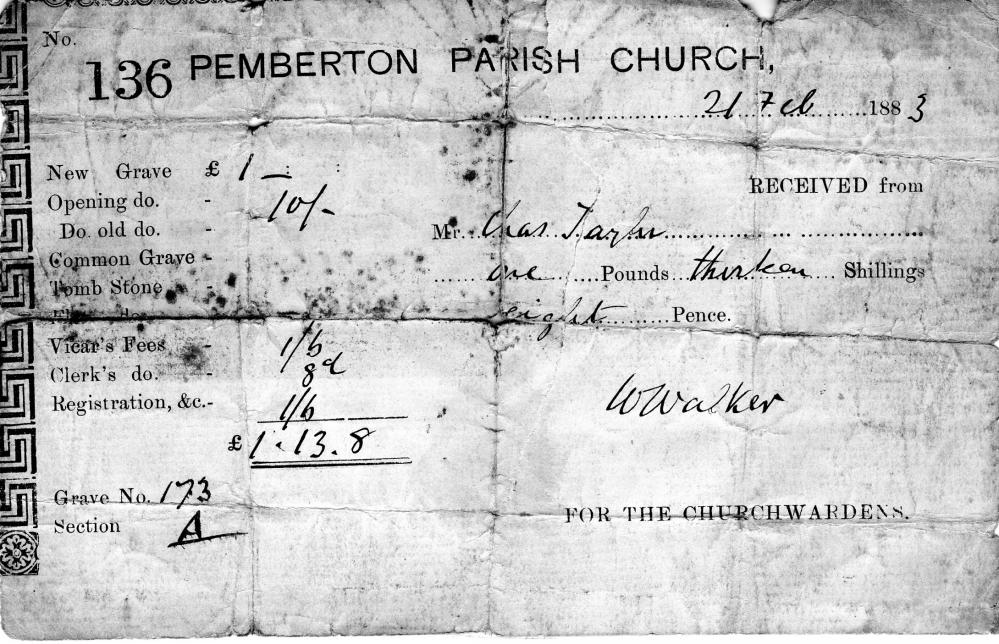 Grave receipt from 1883.