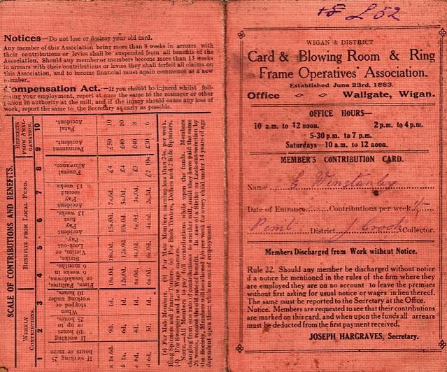 1920's Millworker's Union Card