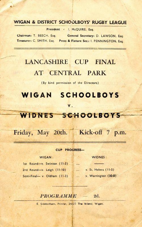 Wigan v Widnes Schoolboys Programme, 1949. (1 of 4)