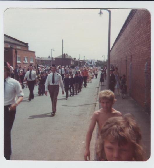 1st Wigan Junior Section marching up Anderton Street