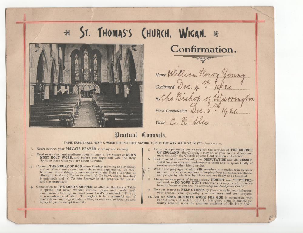 Confirmation Certificate, St Thomas' Church