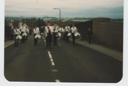 1st Wigan BB Band coming over Church Bridge