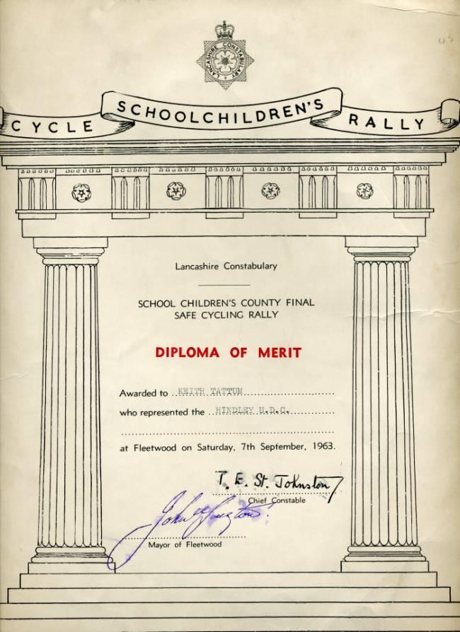 Safe Cycle Rally Diploma, 1963.