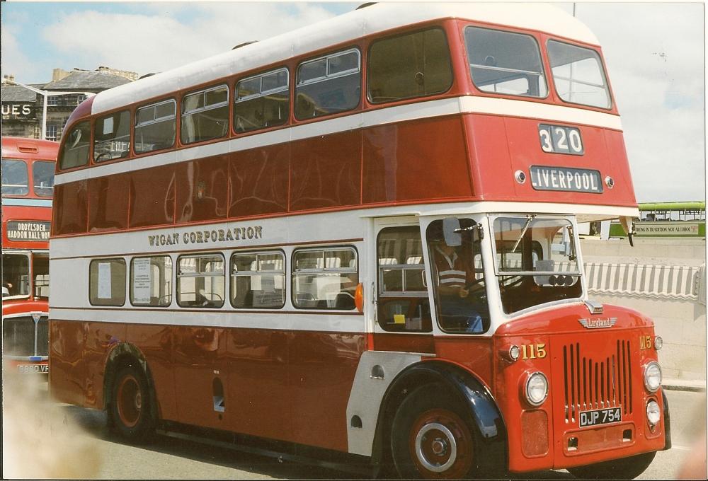Wigan Bus (No.115-DJP 754) in Birkenhead 1994.