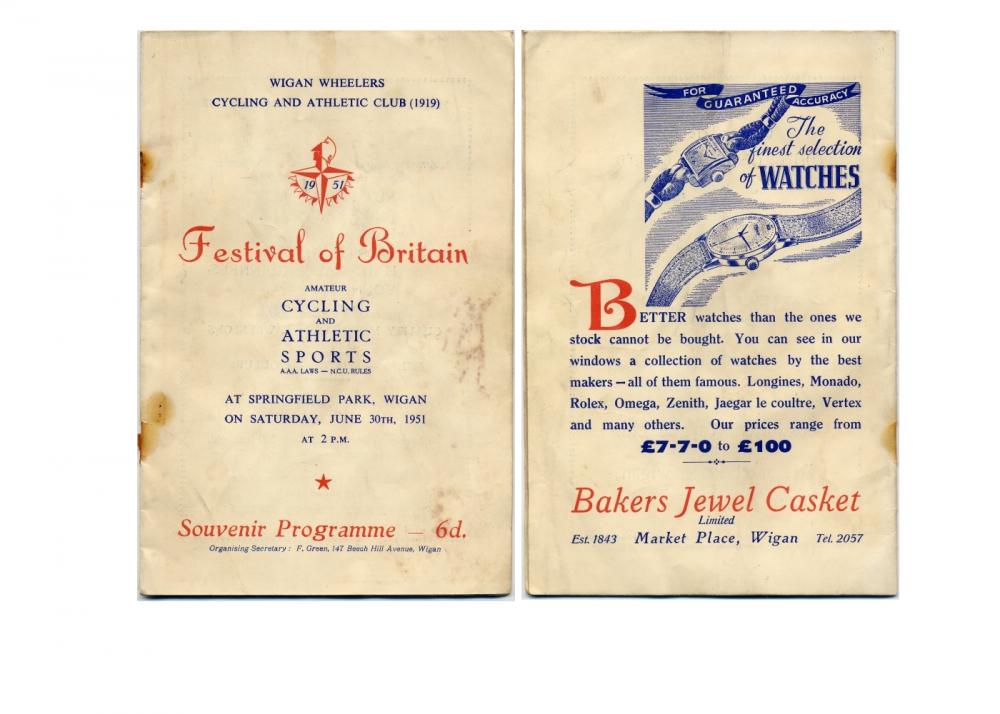 FESTIVAL of BRITAIN CYCLING and SPORTS PROGRAMME
