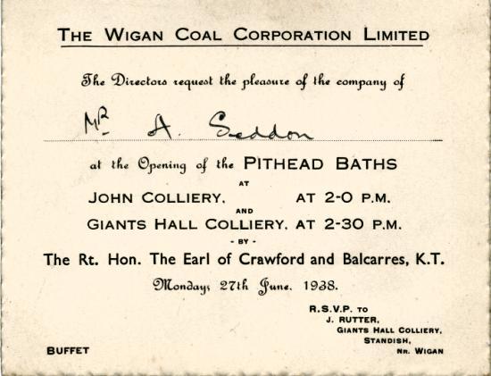 Wigan Coal Corporation, opening of pithead baths. 1938.