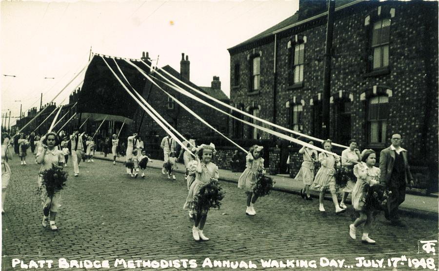 With the "new" banner - Liverpool Road with Independent Methodist in background.