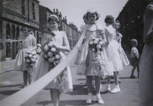 St.Thomas Church walking day. Clayton St. c1953.