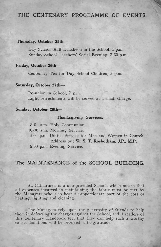 St Catharine's Junior and Infants School Centenary Handbook 1834-1934