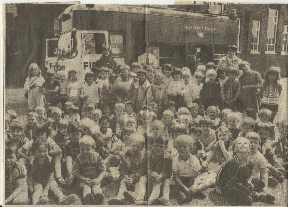 Fire Engine at New Springs Infant School, June 1984 Fire Engine at New Springs Infant School, June 1984