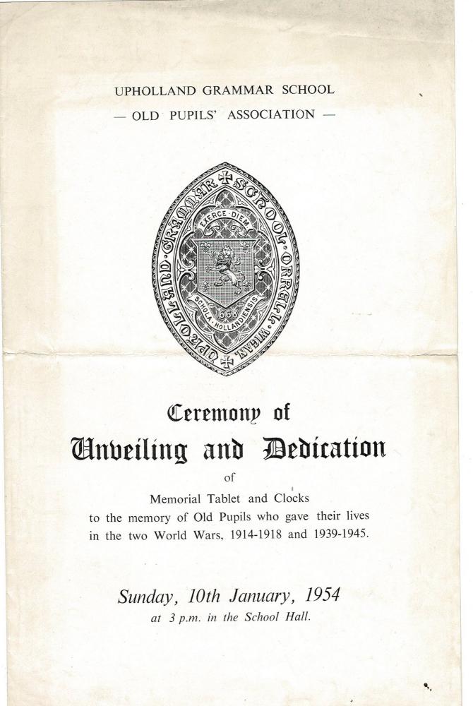 1914-18 and 1939-45 Memorial Dedictaion Brochure 1954