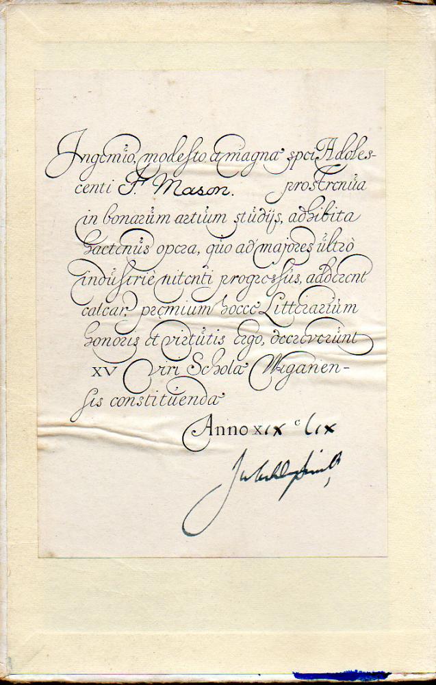 Inside cover in Latin