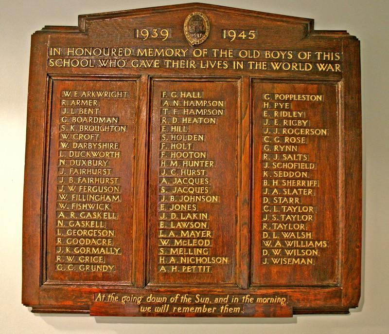 Wigan Grammar School War Memorial for 1939-1945