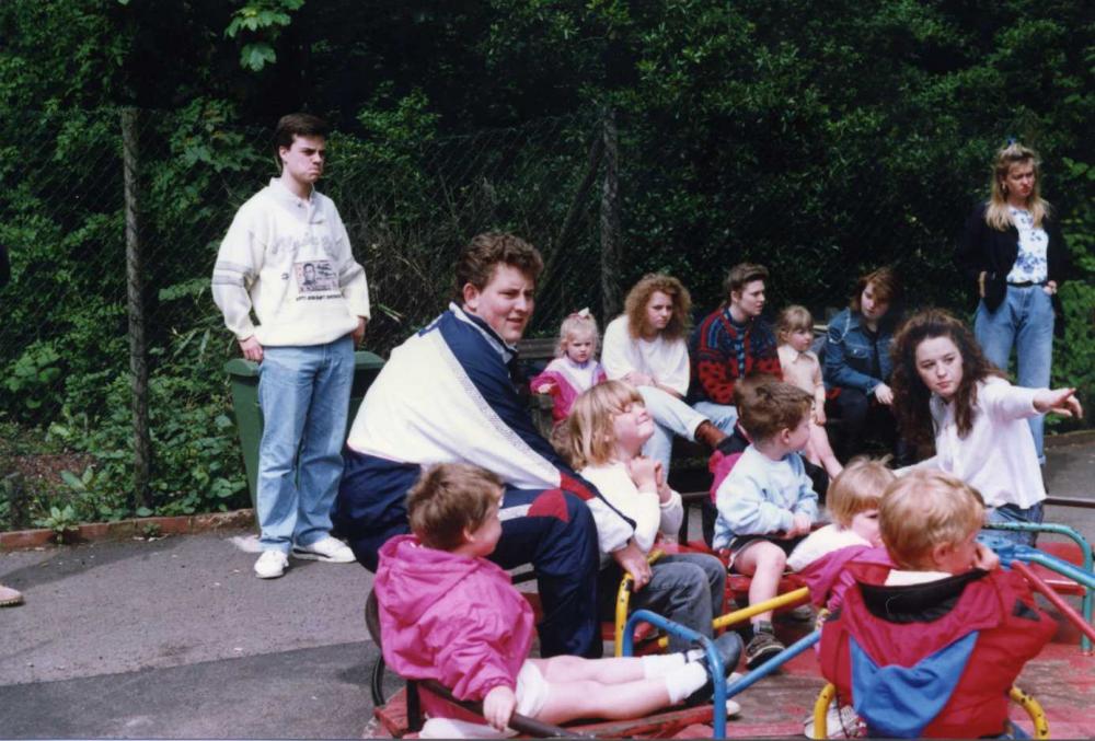 Mike Heyes, Andrew Carter and Sandra ? May 1990