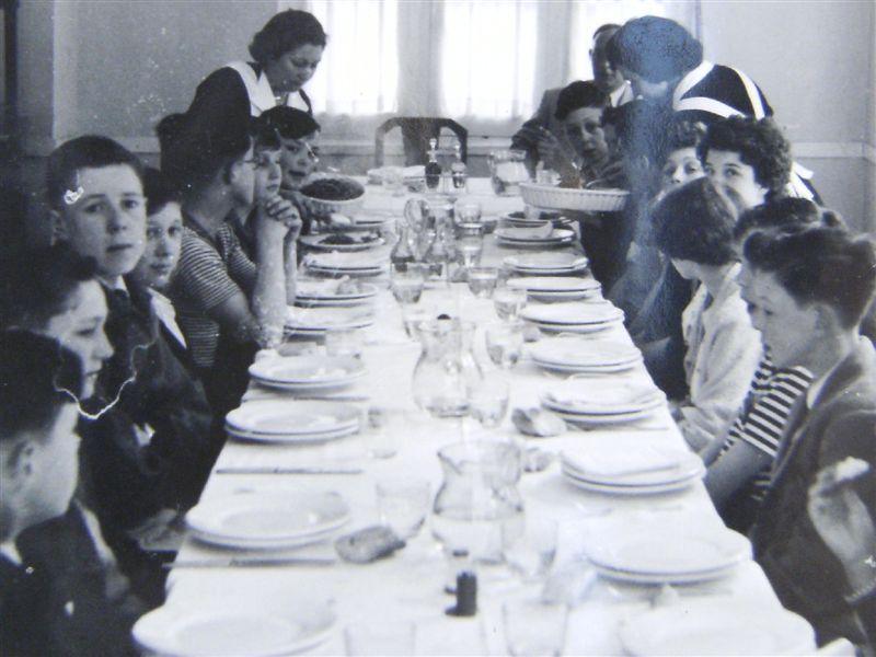 Time to eat at the hotel in Spain, Easter 1957.