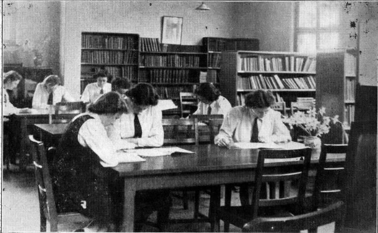 Library, c1947. Library, c1947.