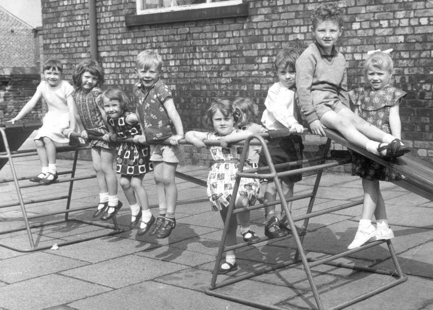Infants in school yard, c1966. Infants in school yard, c1966.