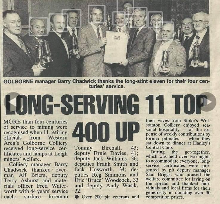 retirement at golborne colliery . retirement at golborne colliery .
