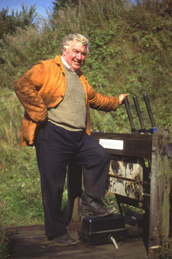 Springs Branch guard, Ernie Phillips, working Appley Bridge ground frame, 1991. Springs Branch guard, Ernie Phillips, working Appley Bridge ground frame, 1991.