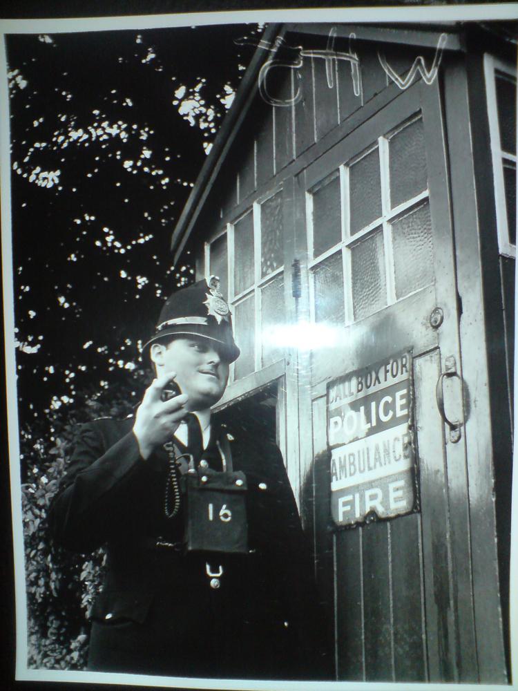 PC Eric Lloyd (Wigan Borough) Trialing one of the first portable/personal police radios to be used in the NW. 